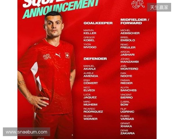 瑞士本期大名单：扎卡领衔，阿坎吉、科贝尔、巴尔加斯、恩多耶在列